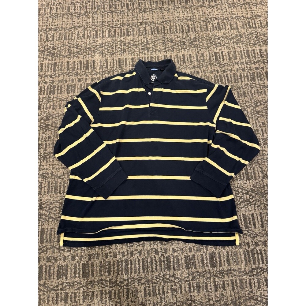 Y2K Vintage Preppy The Regal Rugby Polo XL Navy Yellow Striped Shirt Long Sleeve
